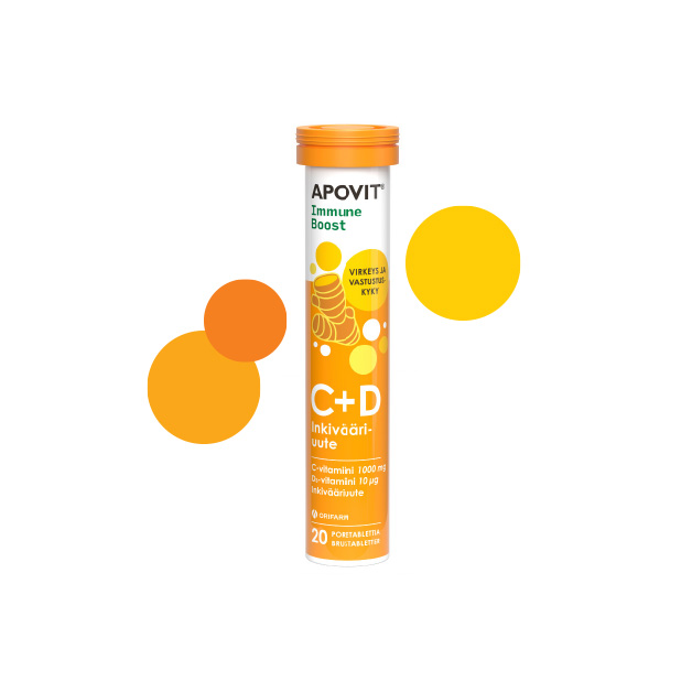 Apovit Immune Boost C- ja D-vitamiini- ja inkivääriuuteporetabletti (1)